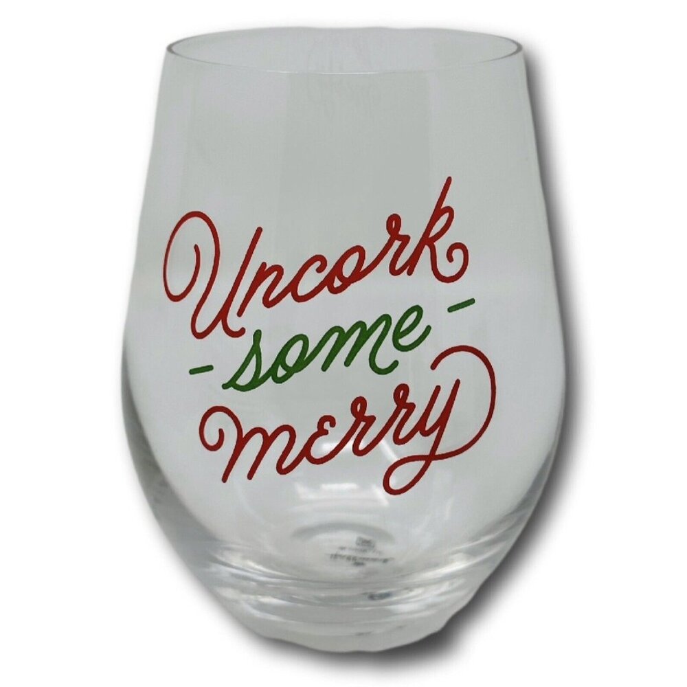 Hallmark Christmas Stemless Wine Glass VIP Event 2022 Uncork Some Merry Cup